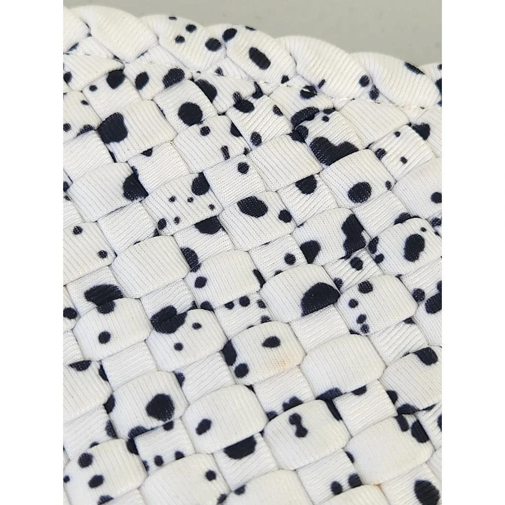 Naghedi Woven Neoprene Pouch Women Small White Black Ink Splatter Print Luxury